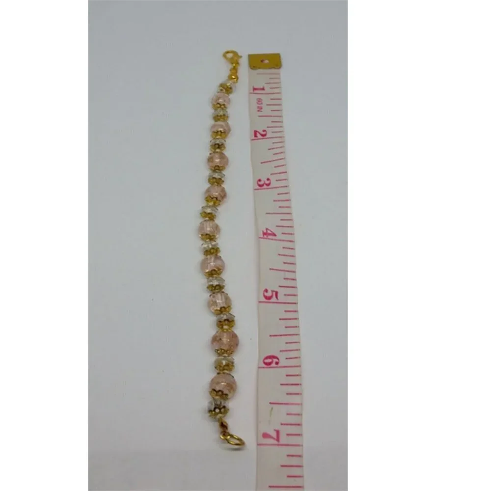 Venetian art glass bead elegant dressy blush pink-ish bracelet gold tone.